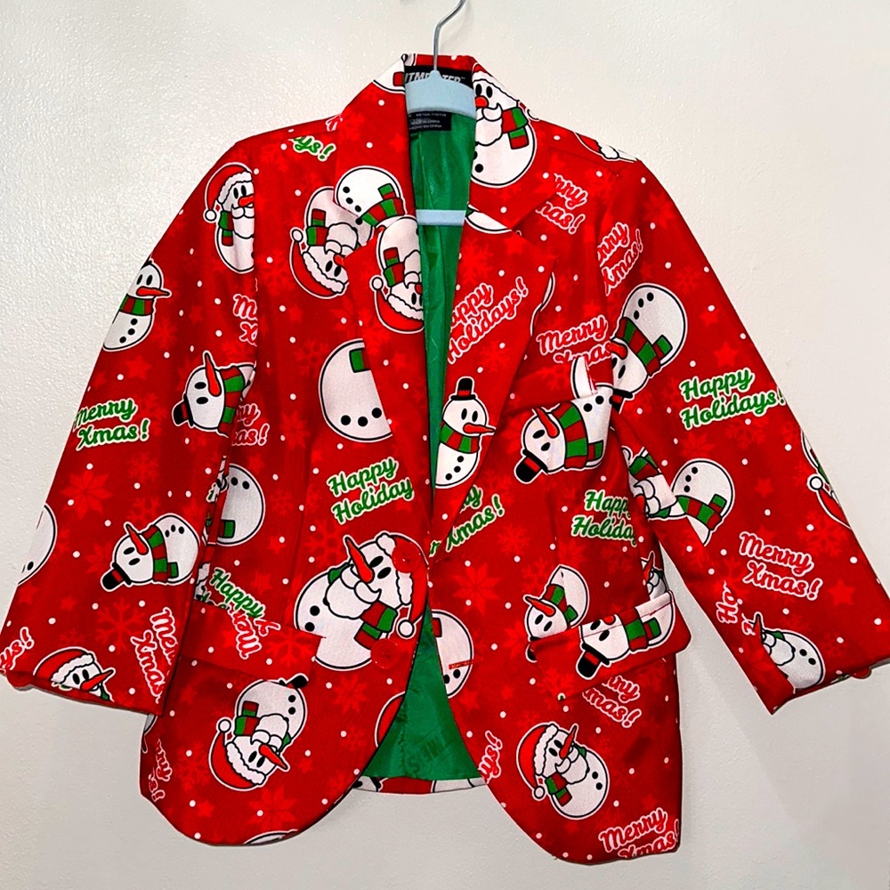 Suitmeister Boys Christmas Holiday Snowman Button Down Dressy Blazer Jacket 4-6